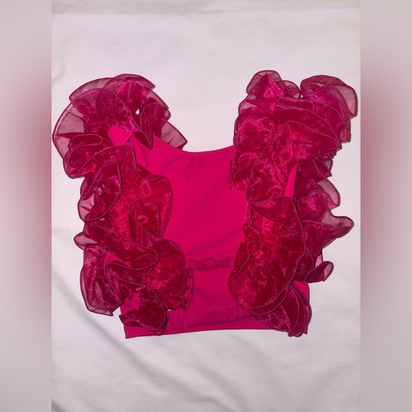 Free People Intimately Size S Hot Pink House Party Ruffle Cropped Tank Top - Picture 3 of 5